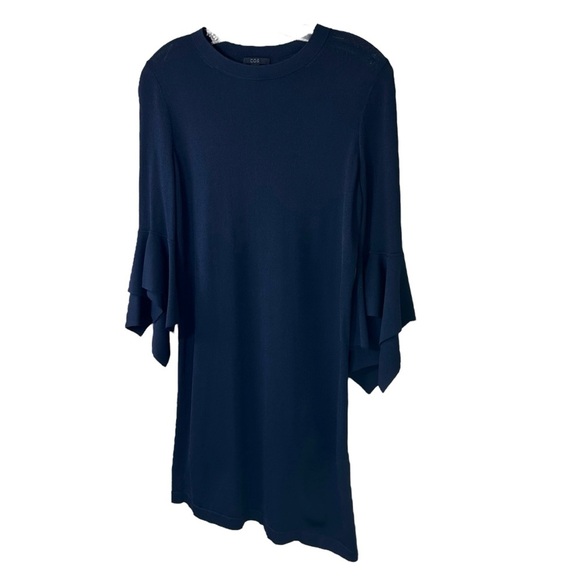 COS - Women’s Knitted Shift Dress, Draped Sleeves, Mini - Navy Blue, X-Small - Picture 6 of 15